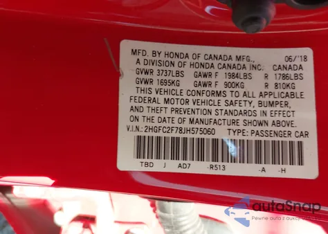 2018 Honda Civic Ex from USA, damaged, VIN 2HGFC2F78JH575060
